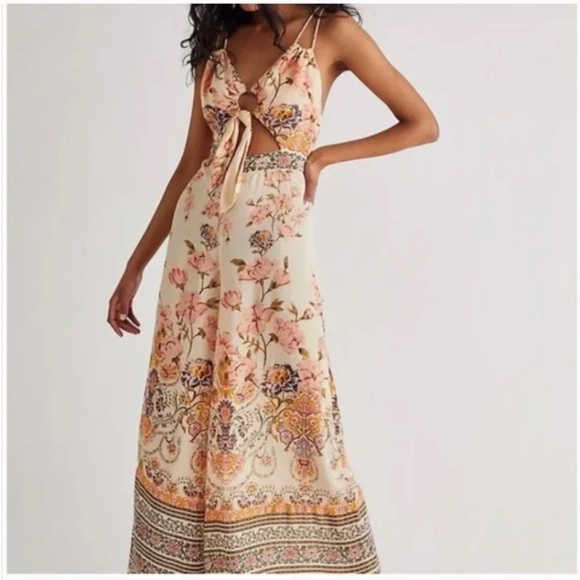 Sundown Wide Leg Boho Peasant Hipster Hippie Art Deco Farm Tie Floral Jumpsuit